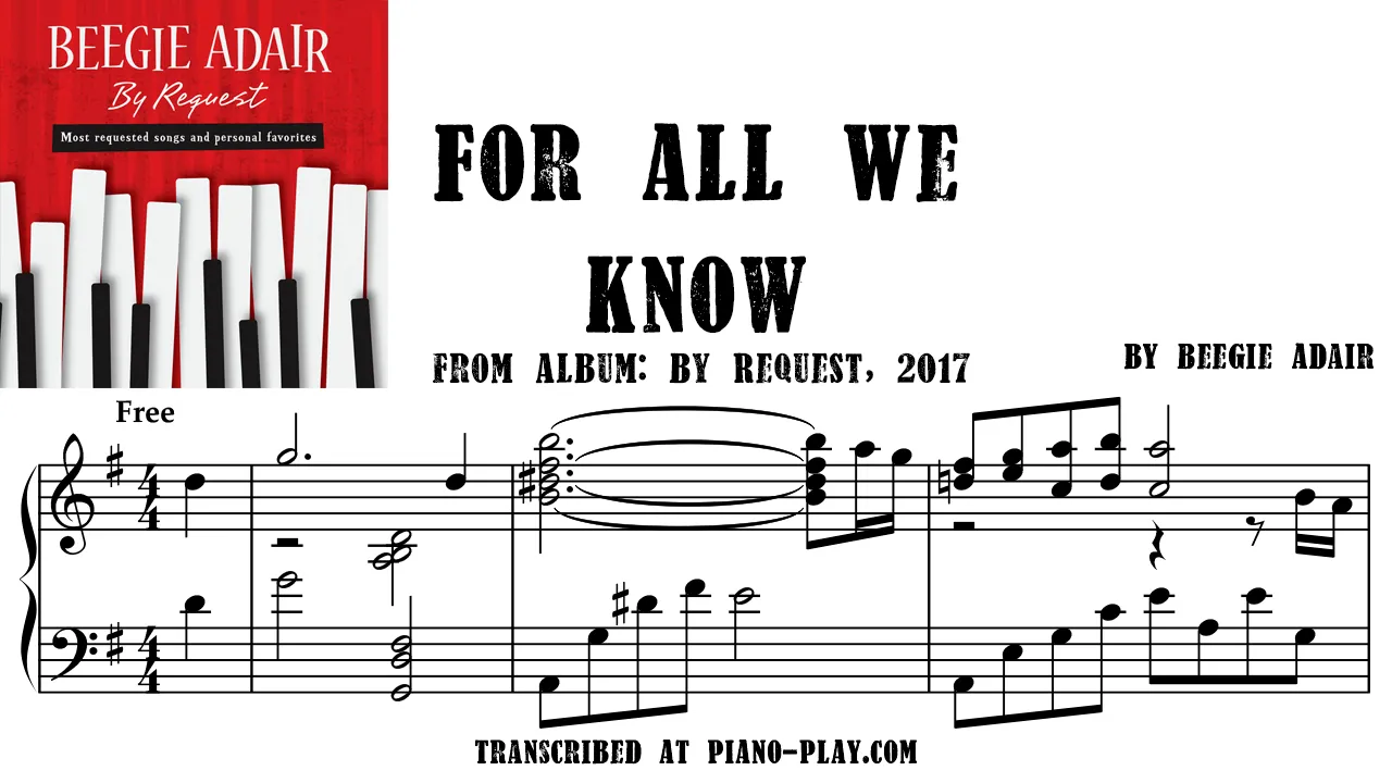 Beegie Adair - For All We Know Full Transcription Sample
