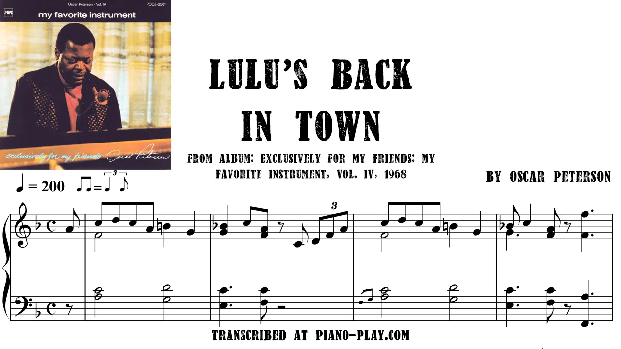Oscar Peterson - Lulu's Back In Town Transcription