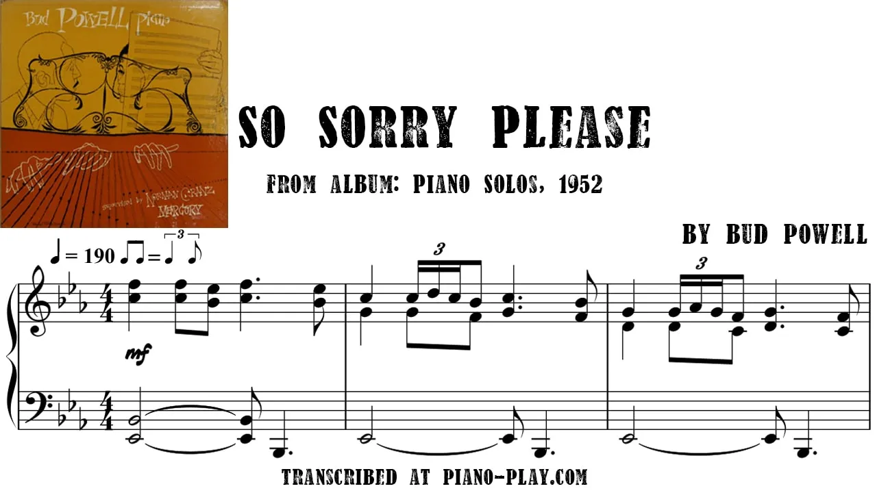 Bud Powell - So sorry please Full Transcription Sample