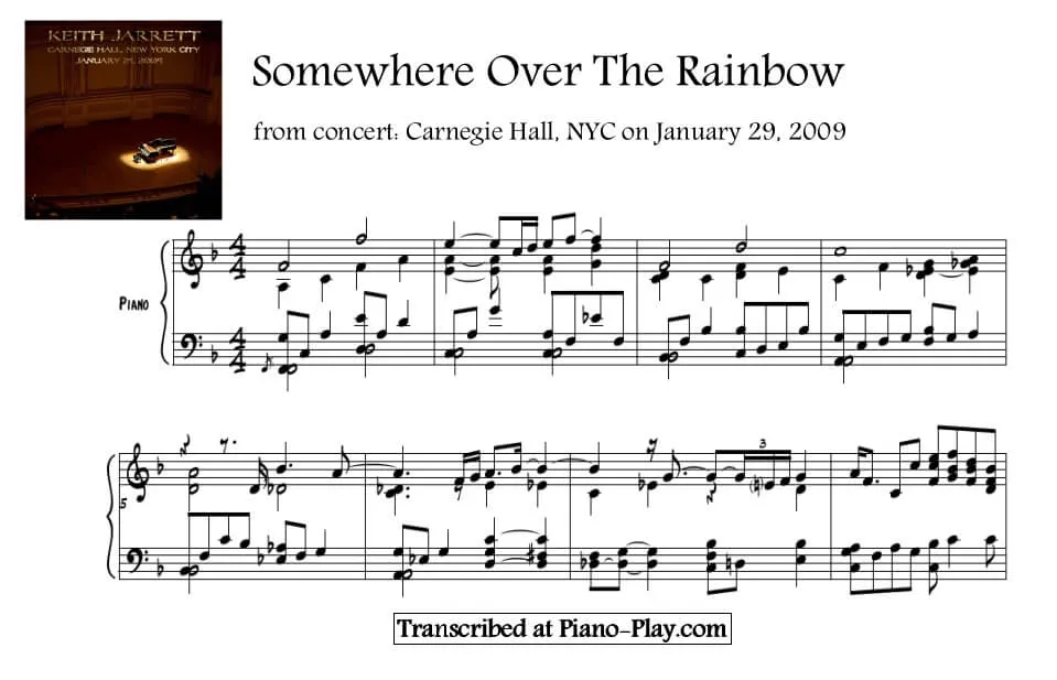 Keith Jarrett - Somewhere Over The Rainbow Full Transcription Sample